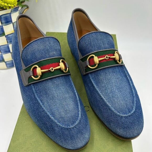 Men’s Gucci horse bit denim loafers size 10.5 fits 11.5 US made in Italy - Picture 1 of 10